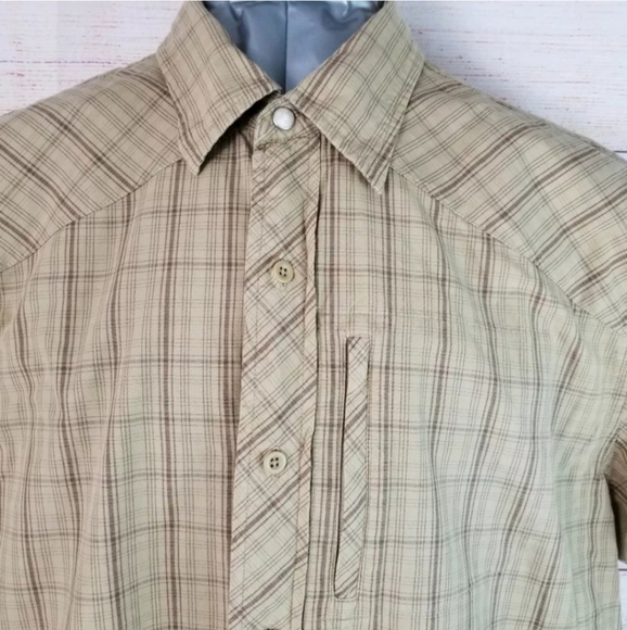 Timberland L Khaki Brown Plaid Short Sleeve Shirt - Picture 3 of 8
